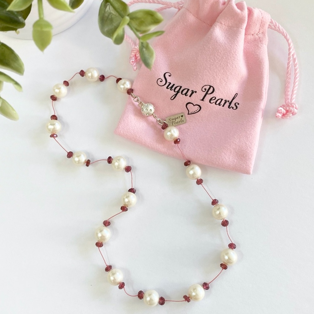 Tin Cup Pearl and Garnet Necklace - Picture 2 of 6